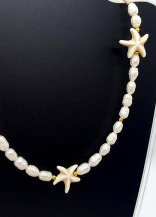 🌟🌊 стильне кольє "морська зірка" з натуральних перлів і вставок з натурального каменю9 фото