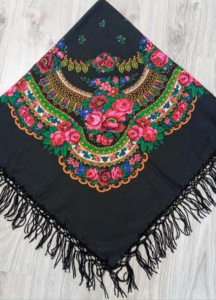 Украинский народный национальный платок, хустка, 120*120 см, черный, в расцветках2 фото