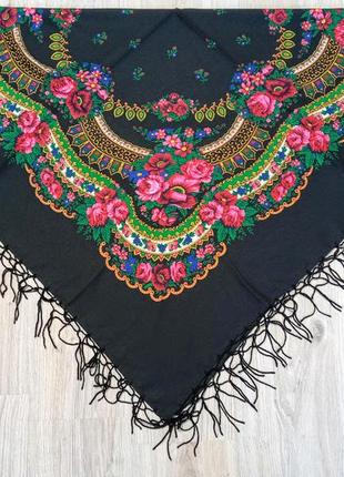 Украинский народный национальный платок, хустка, 120*120 см, черный, в расцветках