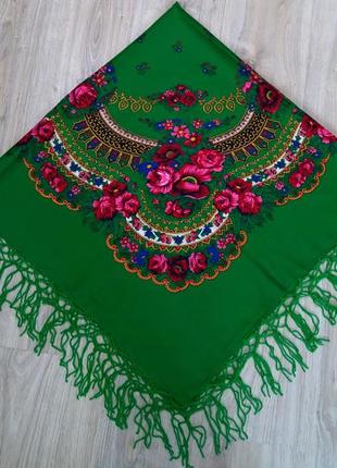 Украинский народный национальный платок, хустка, 120*120 см, зеленый, в расцветках2 фото