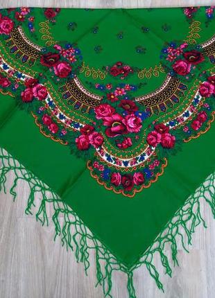 Украинский народный национальный платок, хустка, 120*120 см, зеленый, в расцветках1 фото