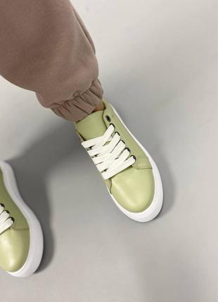 Базові кеди кросівки зелені натуральна шкіра на високій підошві 790-4 фісташка4 фото