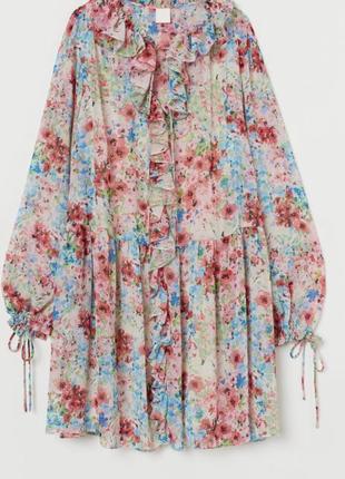 Женская короткая платье воздушная цветочный принт вот h&m