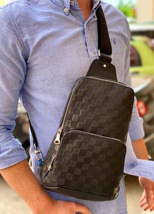 Сумка слінг чоловіча шкіряна чорна брендовий в стилі луї вітон louis vuitton
