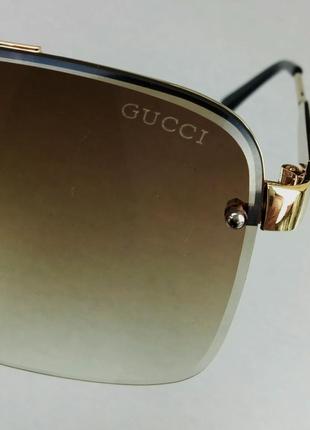 Gucci окуляри чоловічі сонцезахисні коричневі з градієнтом в золотий металевій оправі8 фото