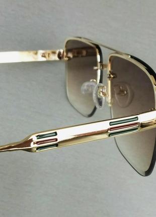 Gucci очки мужские солнцезащитные коричневые с градиентом в золотой металлической оправе7 фото