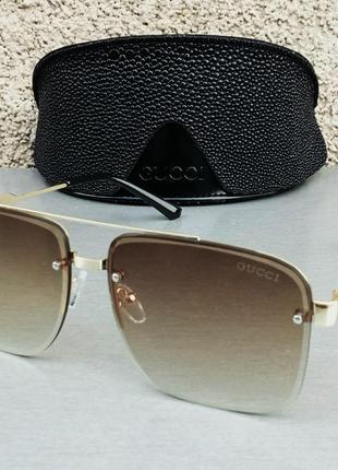 Gucci окуляри чоловічі сонцезахисні коричневі з градієнтом в золотий металевій оправі1 фото