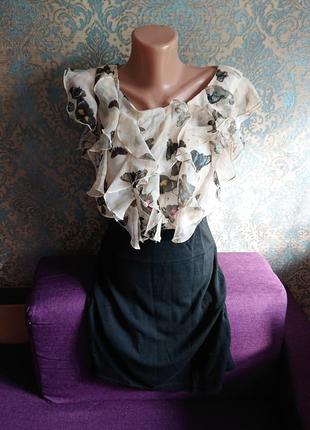 Красивое трикотажное платье с блузой в рюши ax р.s/xs1 фото
