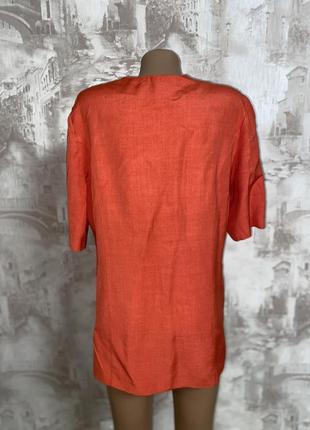 Коралловый винтажный льняной пиджак,винтажный летний жакет с короткими рукавами(026)3 фото