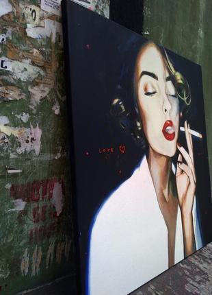 Шикарна картина в інтер'єр "дівчина з цигаркою"6 фото