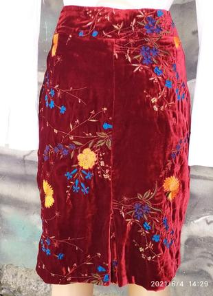 Otis бархатная юбка миди вышивка цветы принт3 фото