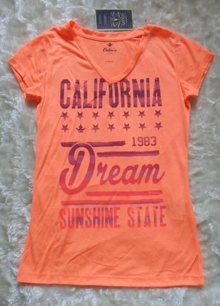 Легкая женская футболка colin's (турция) с принтом, размер xs, 100% хлопок, цвет неоновый оранжевый