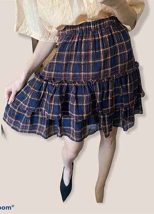 100% шёлк. юбка в клетку легкая натуральная лето весна
