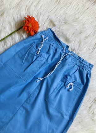 Хлопковая голубая юбка миди летняя2 фото