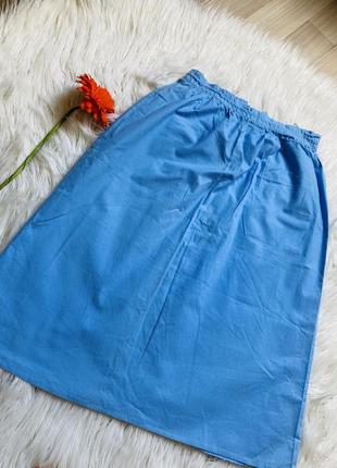 Хлопковая голубая юбка миди летняя7 фото