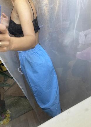Хлопковая голубая юбка миди летняя9 фото