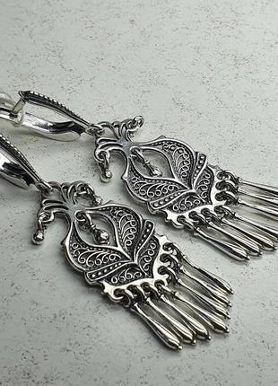 Серебряные серьги 925пробы, висюли, черненое серебро