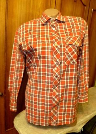 Винтажная натуральная рубашка в клетку с длинным рукавом,унисекс,дефект1 фото