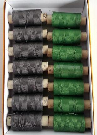Набор. нитки для шитья. шелк с лавсаном. вискоза. серые. зеленые.