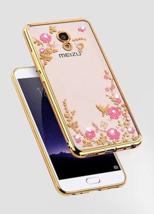 Прозорий чохол з квітами і стразами meizu m5s