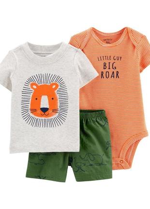 Летний  костюм комплект для мальчика футболка, боди и шортики шорты carter's