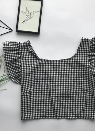 👚чудесная чёрно-белая блуза в клетку/клетчатая укорочённая блуза с рюшами👚