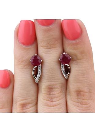 Серьги серебряные с натуральным рубином