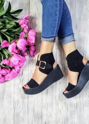 Босоніжки на платформі чорні натуральна замша р36-40 сандалі туфлі, босоніжки сандалі туфлі