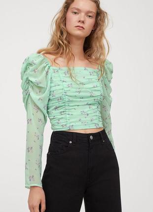 Мятный  шифоновый топ блуза  h&m р.m/l3 фото