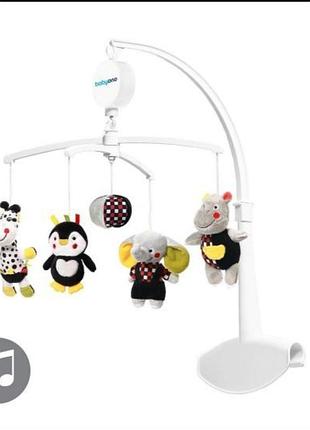 Музыкальная карусель мобиль с мягкими игрушками в детскую кроватку  babyono