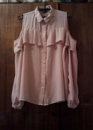 Летняя блуза розовая рубашка летняя с открытыми плечами блуза пудровая.1 фото