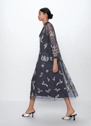 Платье zara с красивой вышивкой размер xs/s 68951058073 фото