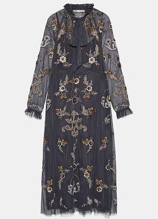 Платье zara с красивой вышивкой размер xs/s 6895105807 7