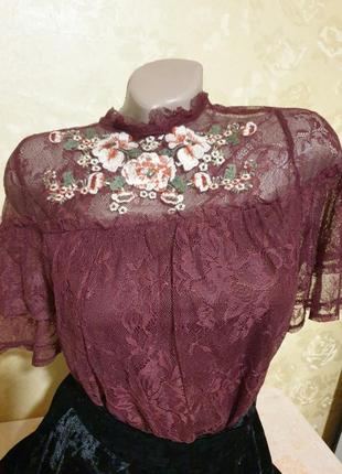 Шикарная укороченная блуза блузка с вышивкой4 фото