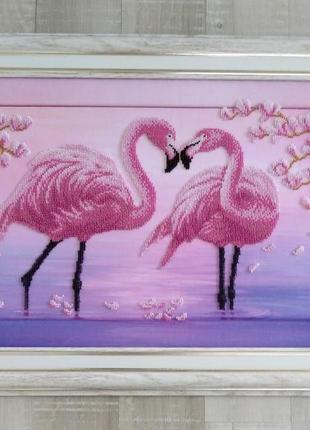 Картина вышитая ческим бисером "розовый фламинго"3 фото