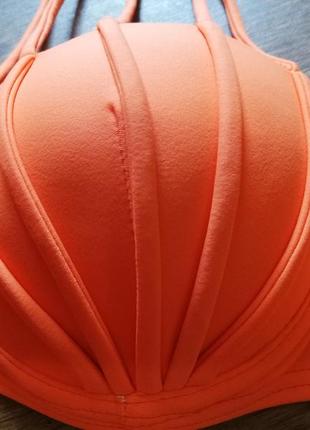 Купальник женский раздельный яркий неоновый оранжевый с переплётами4 фото