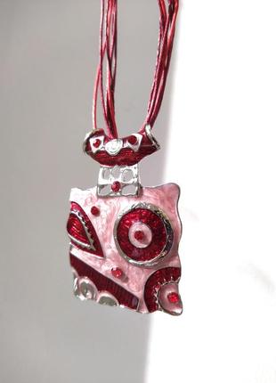 Шикарний яскравий червоний вечірній комплект намисто і сережки з емаллю