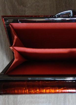 Большой женский кожаный кошелек dr.koffer (лакированный, оранжево-черный)2 фото
