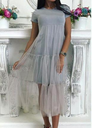 Платье с фатином комплект фемели лук с фатином комплект мама дочка1 фото