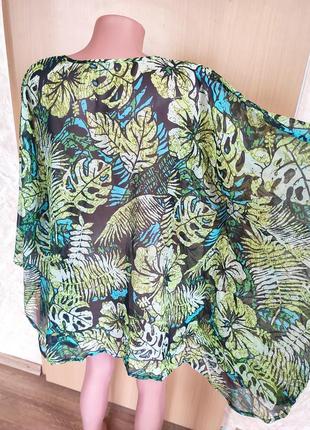 Легкая пляжная разноцветная накидка кимоно платье парео цветочный принт листья4 фото