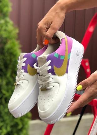 Nike air drawing 1🆕шикарные женские кроссовки🆕кожаные бело-фиолетовые кеды найк аир форс3 фото