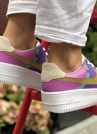 Nike air drawing 1🆕шикарные женские кроссовки🆕кожаные бело-фиолетовые кеды найк аир форс4 фото