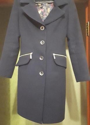 Кашемировое пальто темно синего цвета