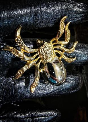 Большая винтажная американская металлическая брошь паук брошка