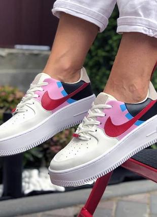 Nike air force 1🆕шикарні жіночі кросівки🆕шкіряні біло-рожеві кеди найк аір форс