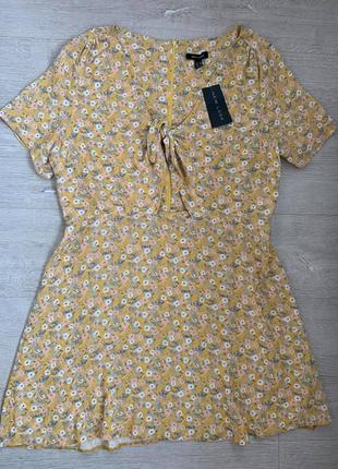 Нова сукня, плаття з віскози з мілким квітковим принтом з вирізом по переду