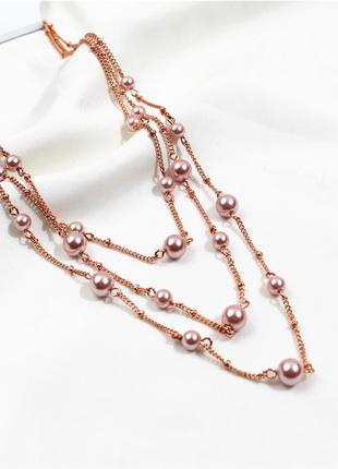 Набір, комплект кольє ланцюга і намистини і сережки з перлами rose dream гиапоаллерген6 фото