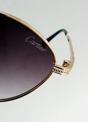 Cartier очки унисекс солнцезащитные модные узкие темно серый градиент в золотом металле8 фото