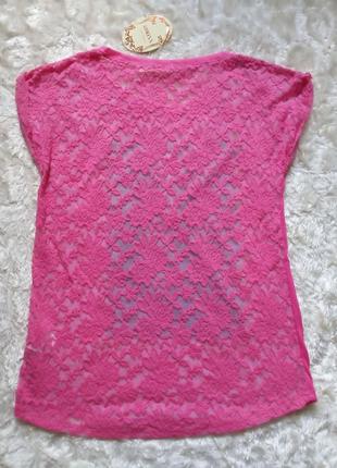 Розовая женская футболка, размер s/m, спинка ажурная, гипюровая, кружевная2 фото