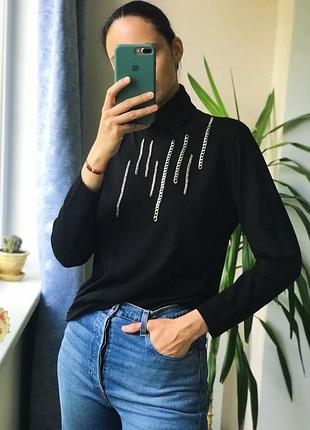 Тонкий чорний гольф водолазка бадлон напіввовна ланцюга вінтаж